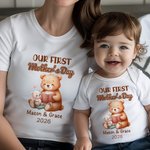 Personalised Our First Mother's Day Cute Animal 100% Cotton Baby Bodysuit Mom T-shirt with Name and Year Baby Shower Gift for Baby Mom