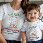 Personlig Vår första mors dag Baby Onesie med söt djur och namn Mors dag present till nyfödd