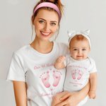 Personlig babyfotavtryck första mors dag ren bomull mamma T-shirt och baby body set med namn födelsedag mors dag present till mamma baby
