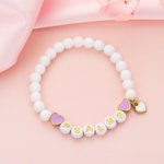 Personalised Name Heart Elastic Beaded Bracelet Birthday Friendship Easter Gift for Toddlers Girls Women