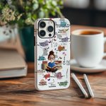 Personalised Cartoon Reading Girl Character Birth Flower Phone Case for iPhone Samsung with Name Daily Use Birthday Gift for Book Lovers