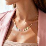 Personalized Colorful Enamel Letter Bead Necklace with Name and Heart Accent Dainty Jewelry Anniversary Birthday Gift for Her