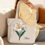Personalisierte Cord Tragetasche mit Geburtsblume im Cloisonné-Effekt und Namen | großer Shopper | Tote Bag | Muttertag Geburtstag Geschenk für Frauen