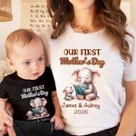 Personalised Our First Mother's Day Cute Animal 100% Cotton Baby Bodysuit Mom T-shirt with Name and Year Baby Shower Gift for Baby Mom