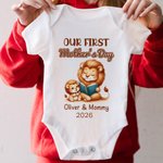 Personalised Our First Mother's Day Cute Animal 100% Cotton Baby Bodysuit Mom T-shirt with Name and Year Baby Shower Gift for Baby Mom