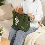 Personalisierte Cord Tragetasche mit Geburtsblume im Cloisonné-Effekt und Namen | großer Shopper | Tote Bag | Muttertag Geburtstag Geschenk für Frauen
