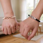 Bracelet en cuir PU imperméable personnalisé avce texte - Style de l'amour infini - Cadeau d'anniversaire pour les couples