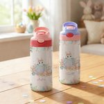 Bouteille d'eau isotherme 12 oz avec poignée et paille en silicone pour enfants Cadeau d'anniversaire de Pâques pour garçons et filles