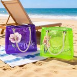 Personalized Birth Flower Neon Laser Clear Tote Bag with Name Birthday Summer Vacation Party Gift for Women