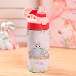 Bouteille d'eau isotherme 12 oz avec poignée et paille en silicone pour enfants Cadeau d'anniversaire de Pâques pour garçons et filles