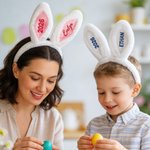 Personalisierte niedliche Kaninchenohren Haarband mit Stickerei Name und Jahr Ostern Party Geburtstag Geschenk für Kinder