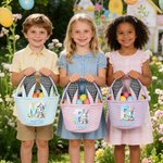 Personalisierter gestreifter Osterkorb im 3D-Effekt-Osterhase-Design | mit Namen und Initiale | mit Hasenohren | Ostern Eiersuche Geschenk für Kinder