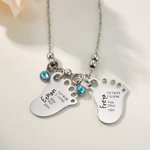 Personalised Engraved 1-3 Baby Foot Pendant Necklace with Birth Announcement and Birthstone Birthday Baby Shower Gift for Kid New Mom