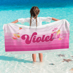 Personalized Multicolor Gradient Stripe Oversized Quick Dry Beach Towel with Name Beach Travel Essentials Birthday Gift for Family Friend