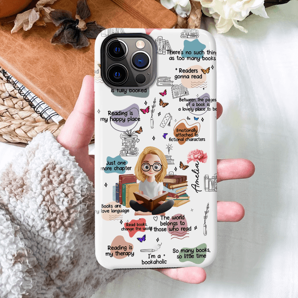 Personalisierte Cartoon Lesen Mädchen Charakter Geburt Blume Telefon Fall für iPhone Samsung mit Namen täglichen Gebrauch Geburtstag Geschenk für Buchliebhaber