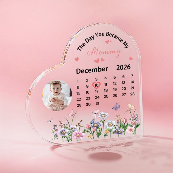 Gepersonaliseerde De Dag Je Werd Mijn Mama Kalender Hart Acryl Plaquette met Foto Home Decoratie Moederdag Verjaardagscadeau voor moeder kinderen