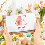 Conejito de Pascua personalizado en acuarela Caja de galletas con nombre y fecha Fiesta de Pascua Cumpleaños Regalo para niños