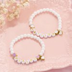 Personalised Name Heart Elastic Beaded Bracelet Birthday Friendship Easter Gift for Toddlers Girls Women