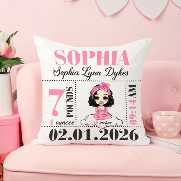 Personalised Cartoon Character Baby Birth Announcement Soft Cushion Cover with Name Home Decor Baby Shower Gift for Newborn New Mom
