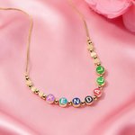Personalized Colorful Enamel Letter Bead Necklace with Name and Heart Accent Dainty Jewelry Anniversary Birthday Gift for Her