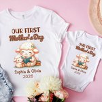 Personalised Our First Mother's Day Cute Animal 100% Cotton Baby Bodysuit Mom T-shirt with Name and Year Baby Shower Gift for Baby Mom