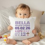 Personalized Cartoon Character Baby Birth Information Soft Throw Pillow Cover Home Decor Birthday Baby Shower Housewarming Gift for Newborn New Mom