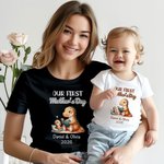 Personalised Our First Mother's Day Cute Animal 100% Cotton Baby Bodysuit Mom T-shirt with Name and Year Baby Shower Gift for Baby Mom