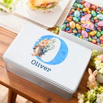 Conejito de Pascua personalizado en acuarela Caja de galletas con nombre y fecha Fiesta de Pascua Cumpleaños Regalo para niños