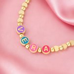 Personalized Colorful Enamel Letter Bead Necklace with Name and Heart Accent Dainty Jewelry Anniversary Birthday Gift for Her