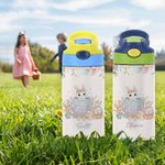 Bouteille d'eau isotherme 12 oz avec poignée et paille en silicone pour enfants Cadeau d'anniversaire de Pâques pour garçons et filles