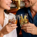 Bicchiere da whisky da 295 ml personalizzato in vetro con iniziali e motivo di rose - Regalo di San Valentino, anniversario e compleanno per coppie