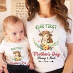 Personlig Vår första mors dag Baby Onesie med söt djur och namn Mors dag present till nyfödd