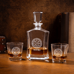Personalized Viking Runes Whiskey Decanter 2 Glasses Wooden Box Set with Engraved Name Father's Day Birthday Gift for Father Friends Bartenders