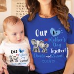 Body bébé ou T-shirt adulte 100% coton personnalisé avec motif éléphant et noms - Cadeau d'anniversaire pour maman et nouveau-né