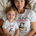 Personalisierte niedliche Pinguine Design 100% Baumwolle weiches Baby Bodysuit Erwachsene T-Shirt mit Namen und Jahr unsere erste Muttertag Geschenk für Baby Neugeborenen Mama