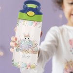 Bouteille d'eau isotherme 12 oz avec poignée et paille en silicone pour enfants Cadeau d'anniversaire de Pâques pour garçons et filles