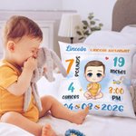 Personalized Cartoon Baby Birth Announcement Soft Throw Pillow Cover with Name Nursery Room Decor Birthday Baby Shower Gift for Newborn