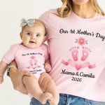 Personlig babyfotavtryck första mors dag ren bomull mamma T-shirt och baby body set med namn födelsedag mors dag present till mamma baby