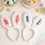 Personalisierte niedliche Kaninchenohren Haarband mit Stickerei Name und Jahr Ostern Party Geburtstag Geschenk für Kinder