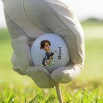 Personlig golfboll med ansiktsfoto och rolig tecknad figur med namn perfekt födelsedagspresent för golfälskare