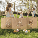 Henkilökohtainen Retro Style Happy Easter Bunny Chick Suuri Juutti Kangaskassi nimi ja Initial pääsiäinen osapuoli lahja pojille tytöille