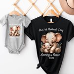 Personalizzato Design animale carino La nostra prima festa della mamma 100% cotone Baby Bodysuit Maglietta per adulti con nome Festa della mamma Regalo di compleanno per neonati Mamme