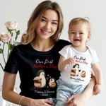 Personalisierte niedliche Pinguine Design 100% Baumwolle weiches Baby Bodysuit Erwachsene T-Shirt mit Namen und Jahr unsere erste Muttertag Geschenk für Baby Neugeborenen Mama