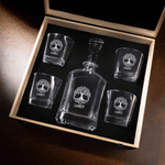 Personalized Viking Runes Whiskey Decanter 2 Glasses Wooden Box Set with Engraved Name Father's Day Birthday Gift for Father Friends Bartenders
