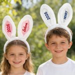 Personalisierte niedliche Kaninchenohren Haarband mit Stickerei Name und Jahr Ostern Party Geburtstag Geschenk für Kinder