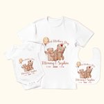 Personalized Watercolor Cute Bears 100% Cotton T-Shirt Baby Onesie Bib with Name Our First Mother's Day Gift for Mom Baby