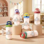 Bouteille d'eau isotherme 12 oz avec poignée et paille en silicone pour enfants Cadeau d'anniversaire de Pâques pour garçons et filles