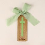 Personalised Ribbon Bow Bible Verse Cross Wooden Bookmark with Engraved Name Birthday Religious Baptism Gift for Family Christians