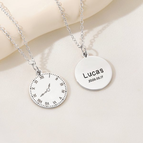 Personalized Dial Desgin Inlaid Zircon Necklace with Name Date and Time Dainty Jewelry Birthday Anniversary Gift for Baby New Mom
