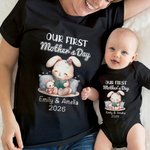 Personalised Our First Mother's Day Cute Animal 100% Cotton Baby Bodysuit Mom T-shirt with Name and Year Baby Shower Gift for Baby Mom